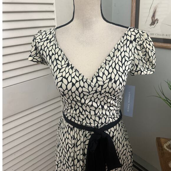 LONDON TIMES Womens Dress 4 Faux Wrap Botanical Print Spring Party Feminine - Picture 3 of 12
